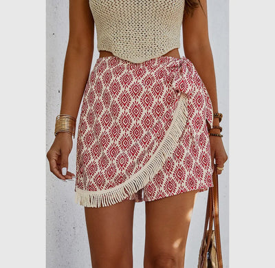 Boho printed tassle skort