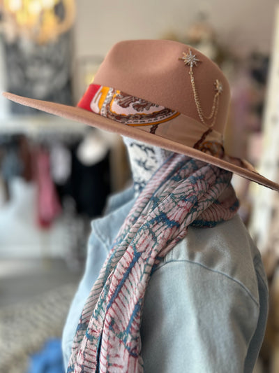 Pink wide brim fedora hat