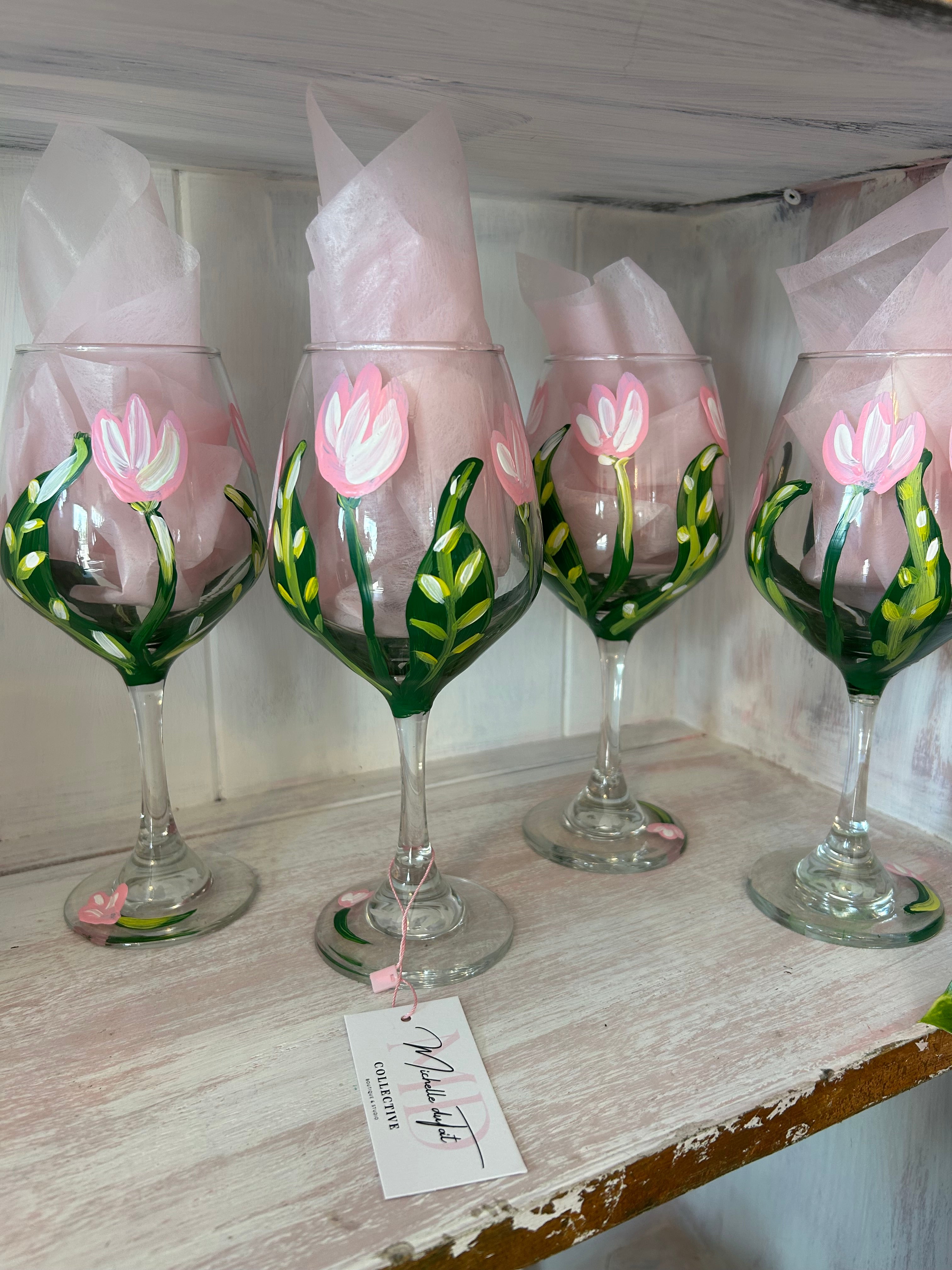 Hand painted tulip wine glasses (Set of 4)