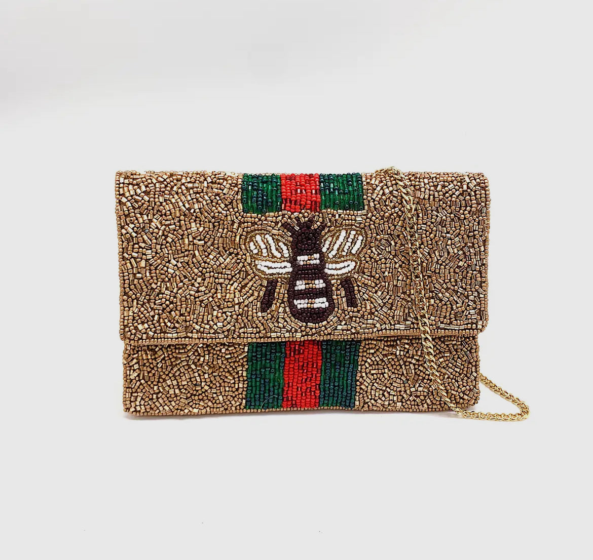 Bee you gold beaded mini clutch