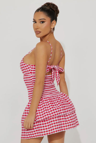 Plaid red & white dress
