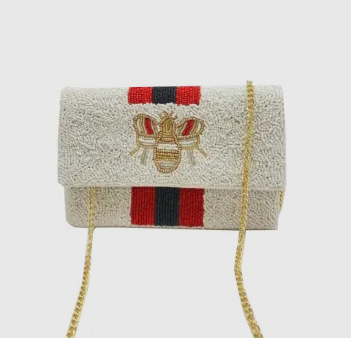 Red & black stripe bee beaded mini clutch