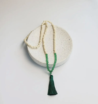 Green boho tassel necklace