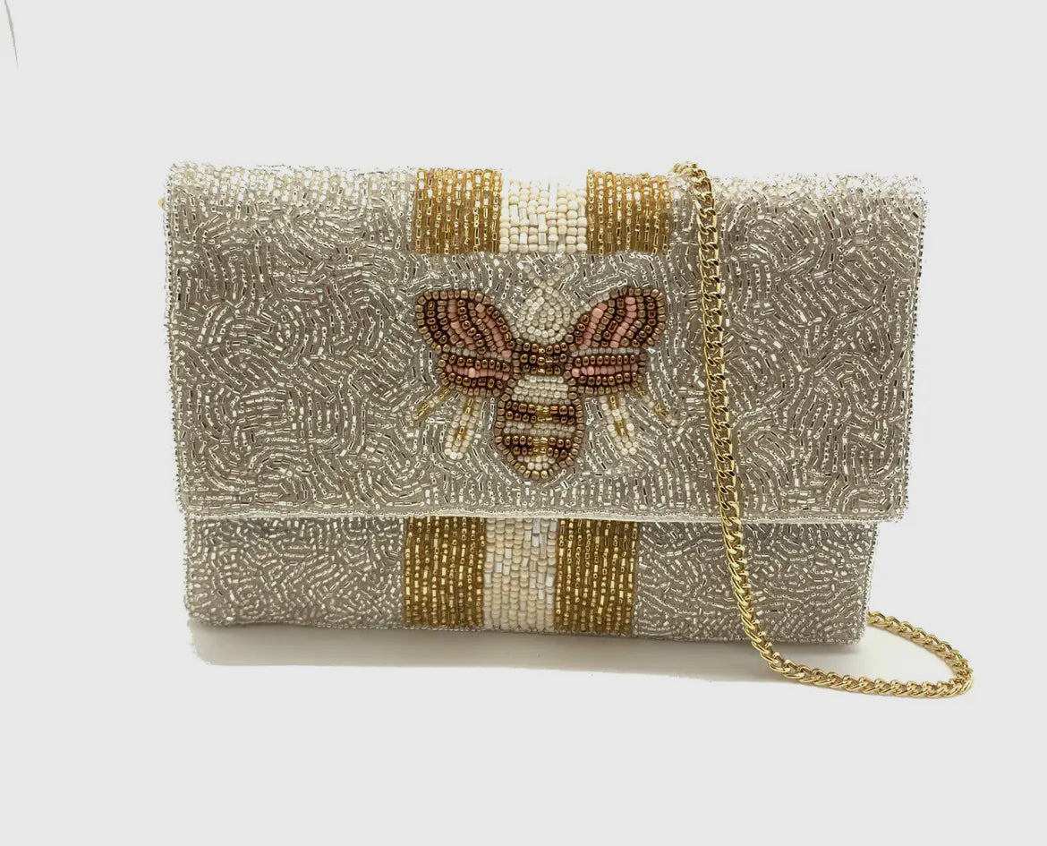 Two tone gold beaded mini clutch