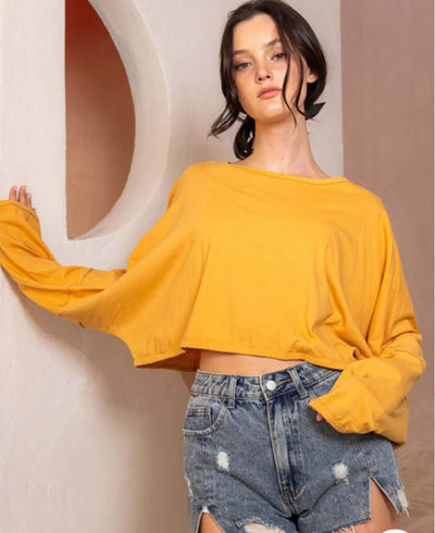 Mustard long sleeve crop top