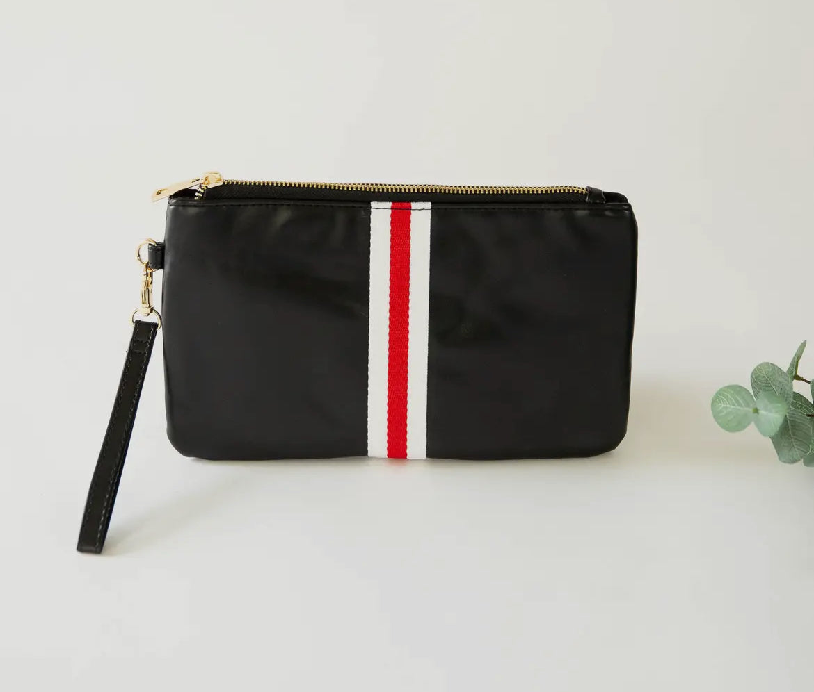 Funky monkey small red & white stripped clutch