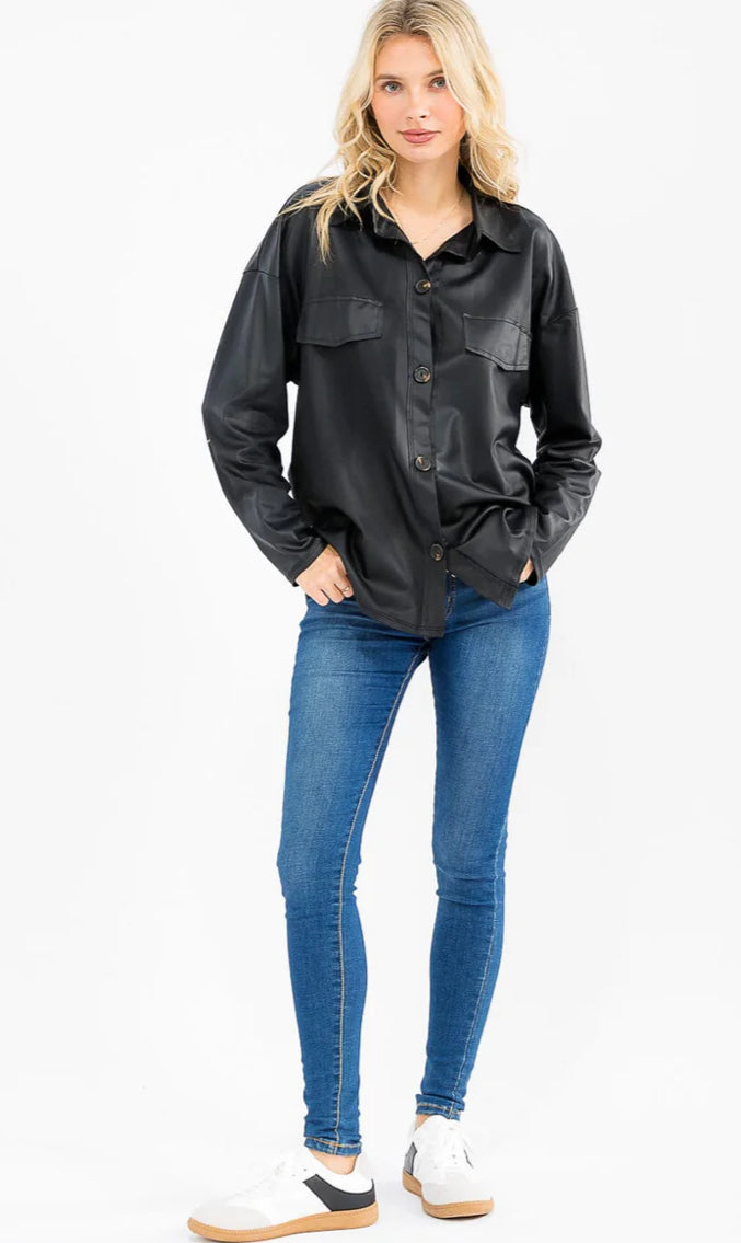 Veronica leather long sleeve blouse