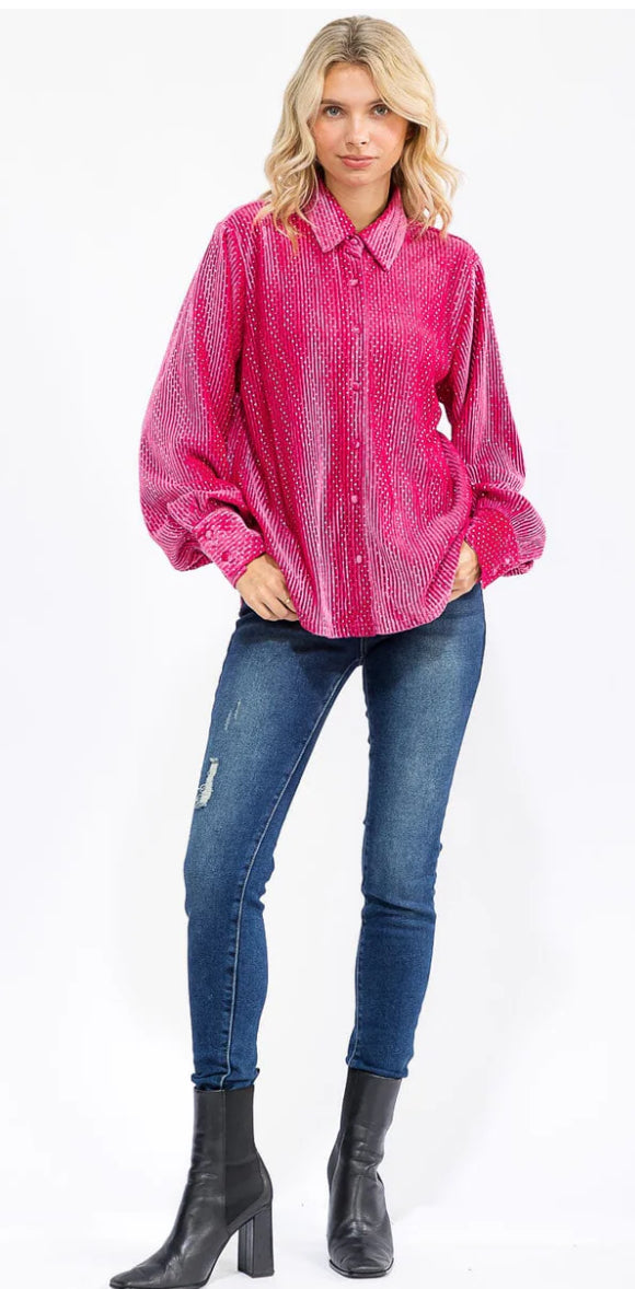 Studded pink corduroy blouse