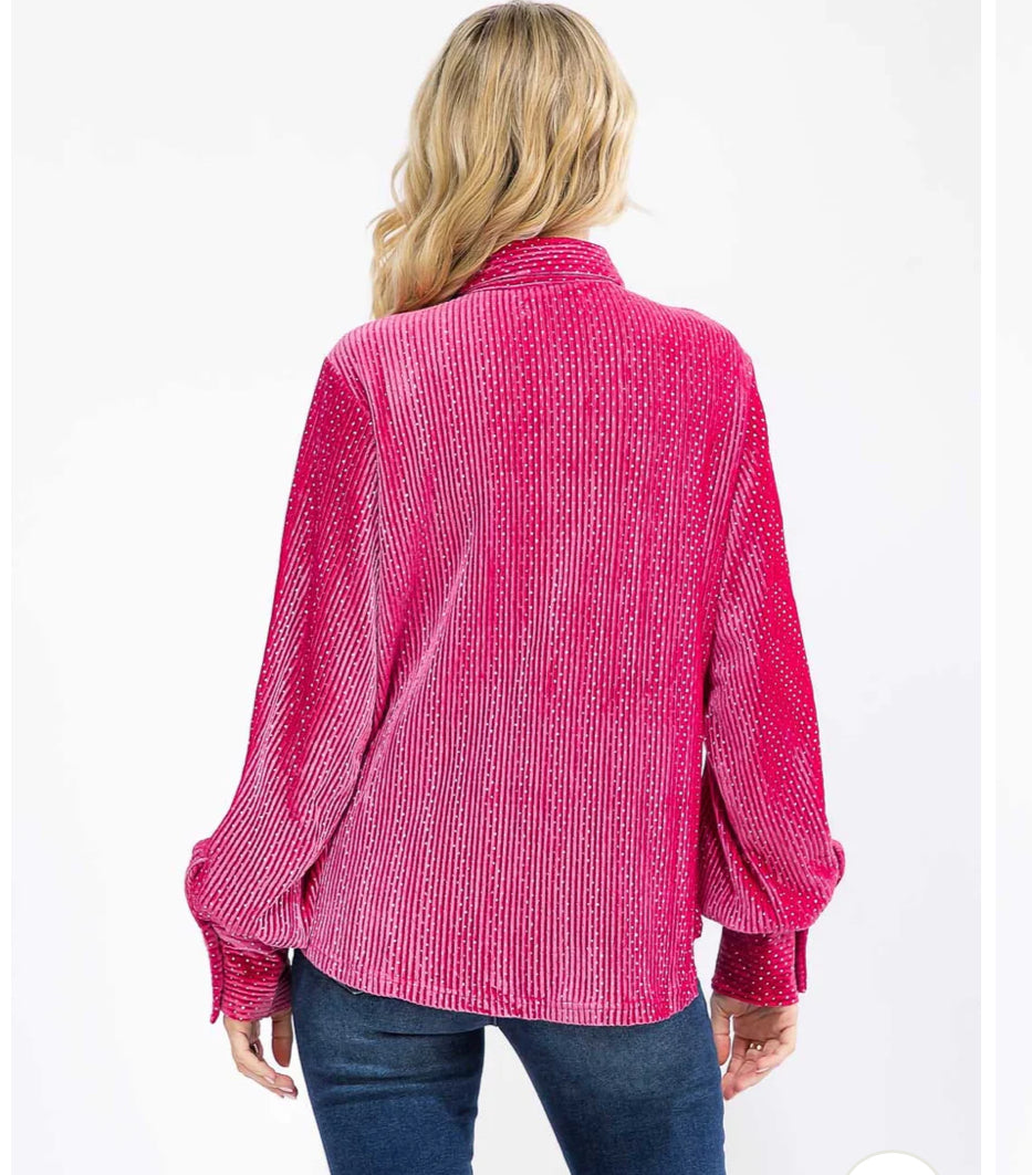 Studded pink corduroy blouse