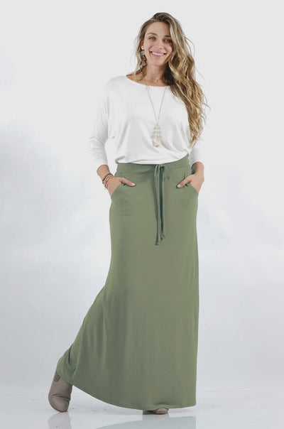 Olive Maxi Skirt with pockets