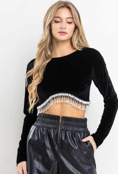 Velvet fringe crop top