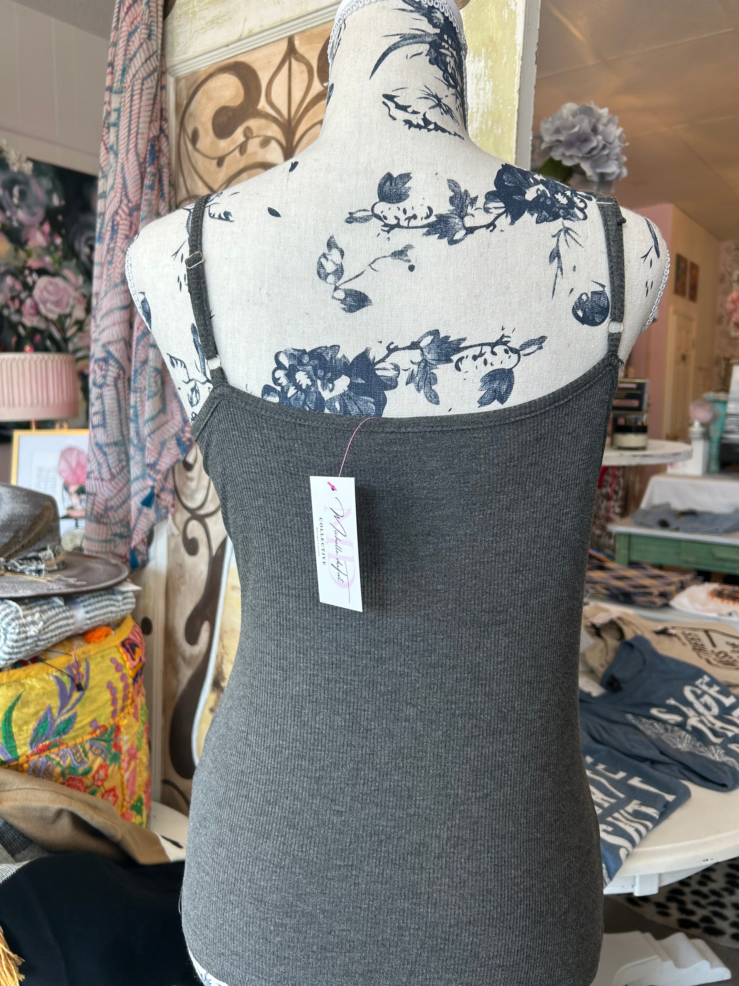 Grey & black lace cami with buttons