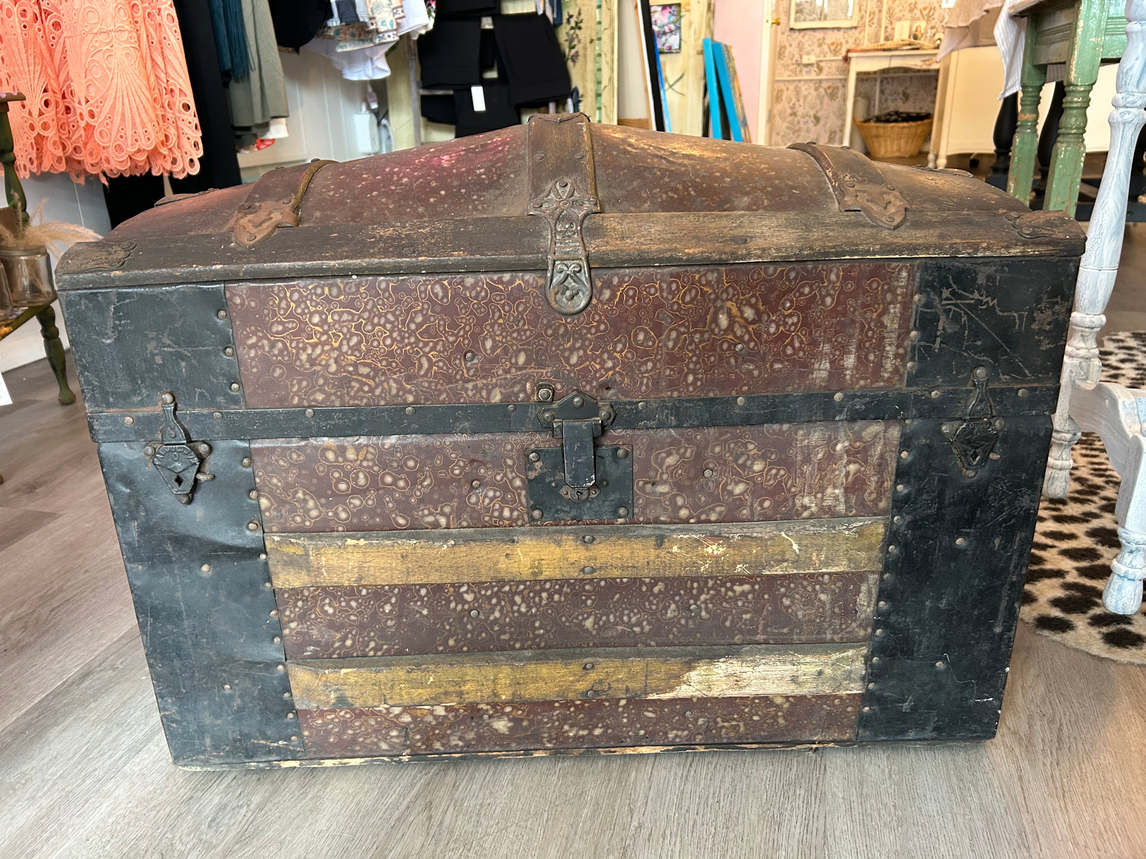 Antique clothing chest with latch