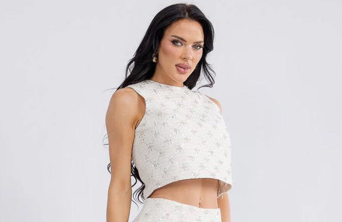 White sequin holiday top