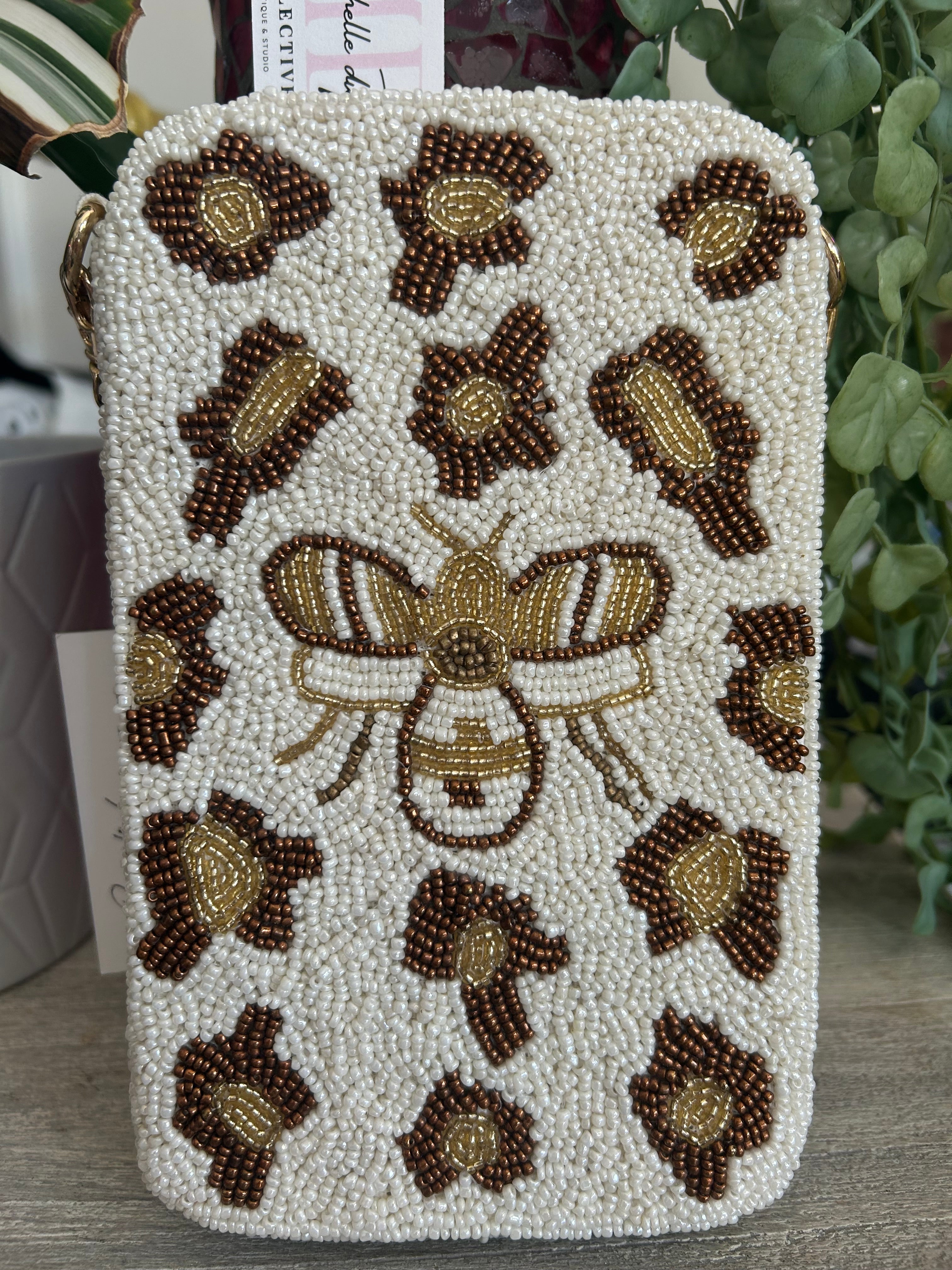 Queen bee beaded phone bag