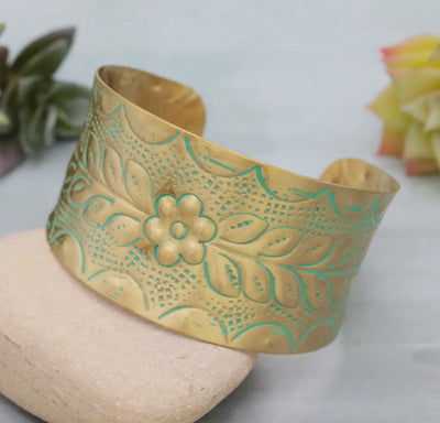 Patina Flower Cuff in gold bracelet