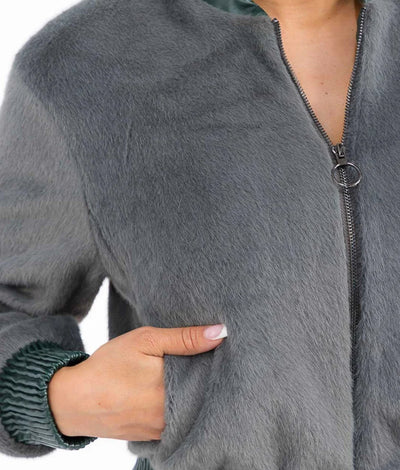 Fuzzy grey zip up bomber Jacket