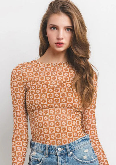 Floral print mesh bodysuit