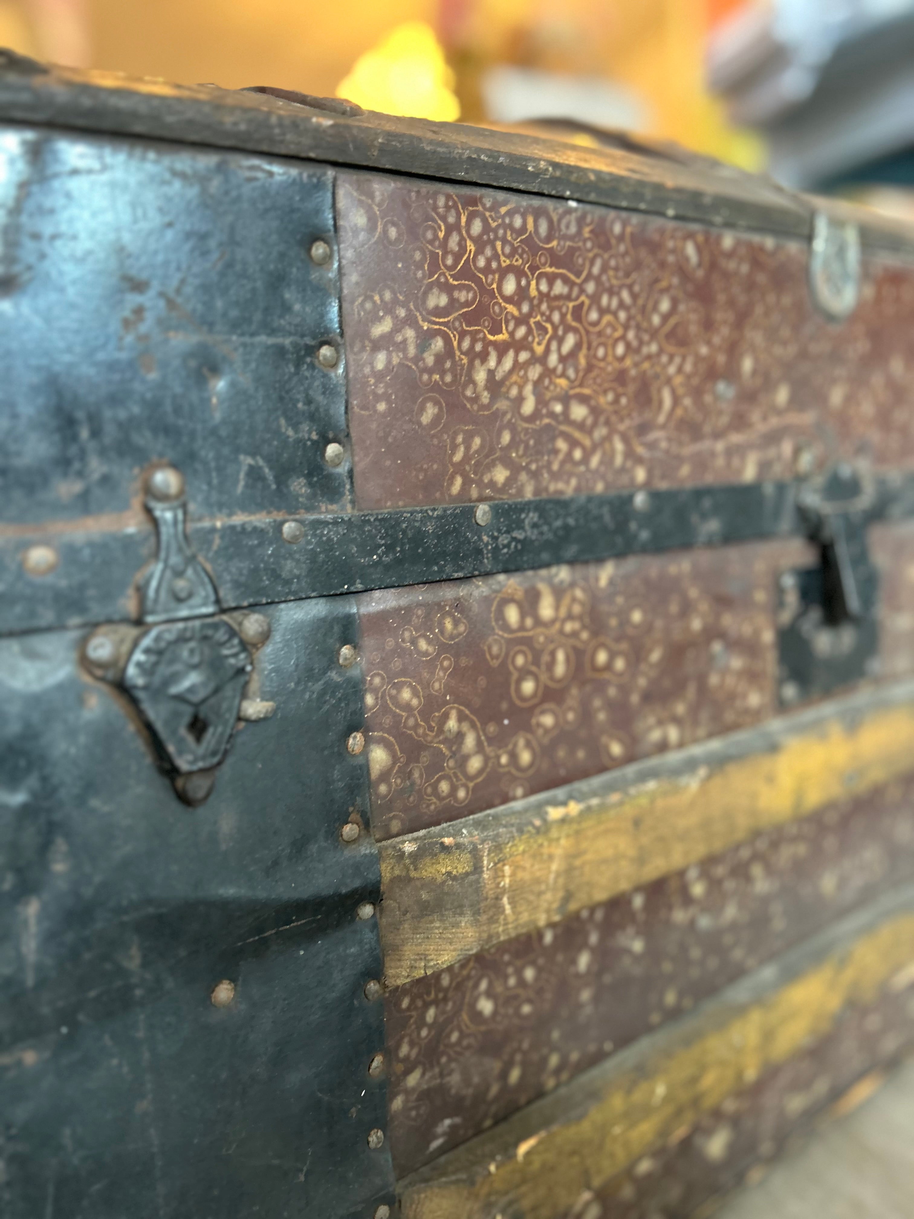 Antique clothing chest with latch