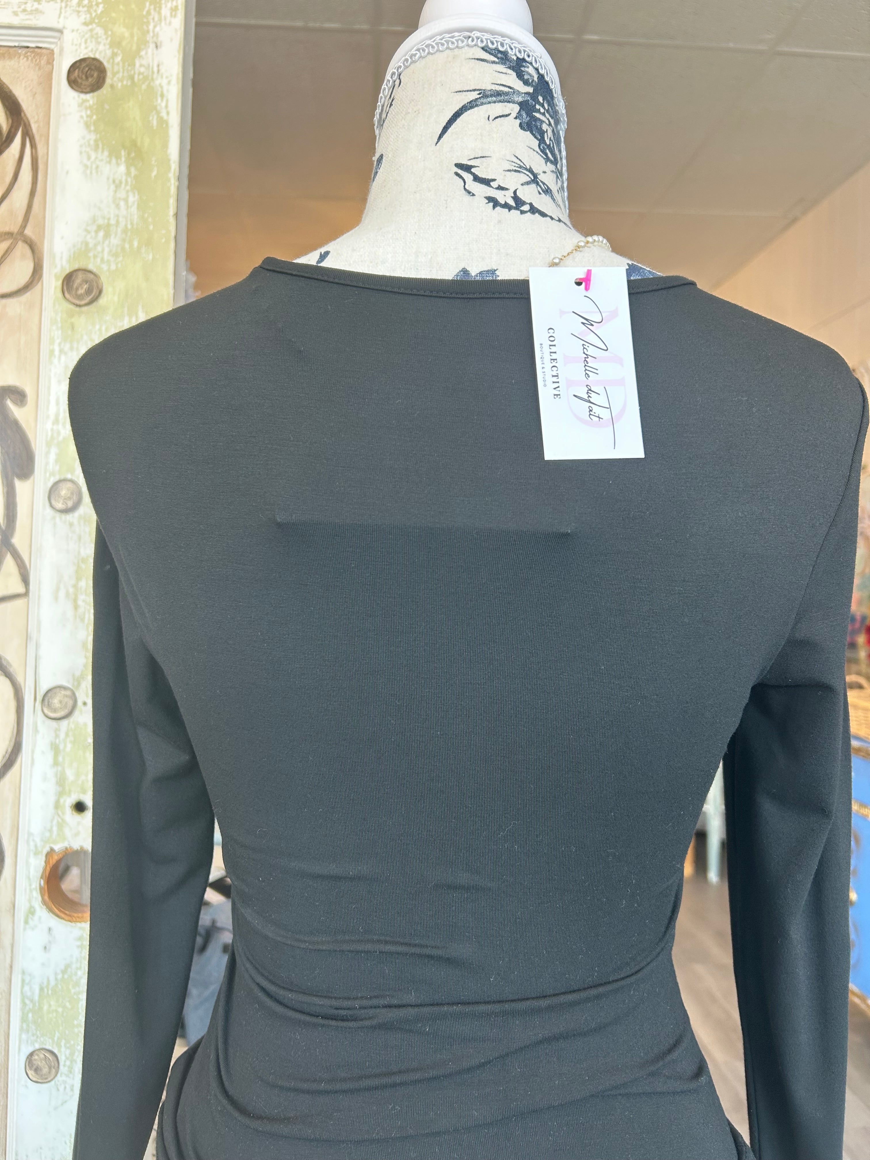 Sheer v-neck black blouse