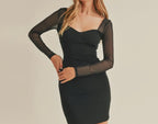 Mesh long sleeve bodycon mini knit dress