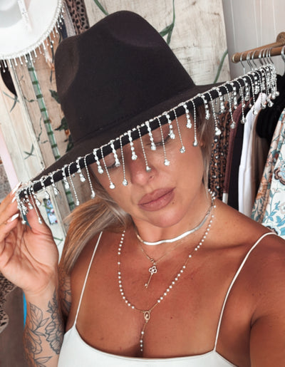 Gemstone blk wide brim fedora hat