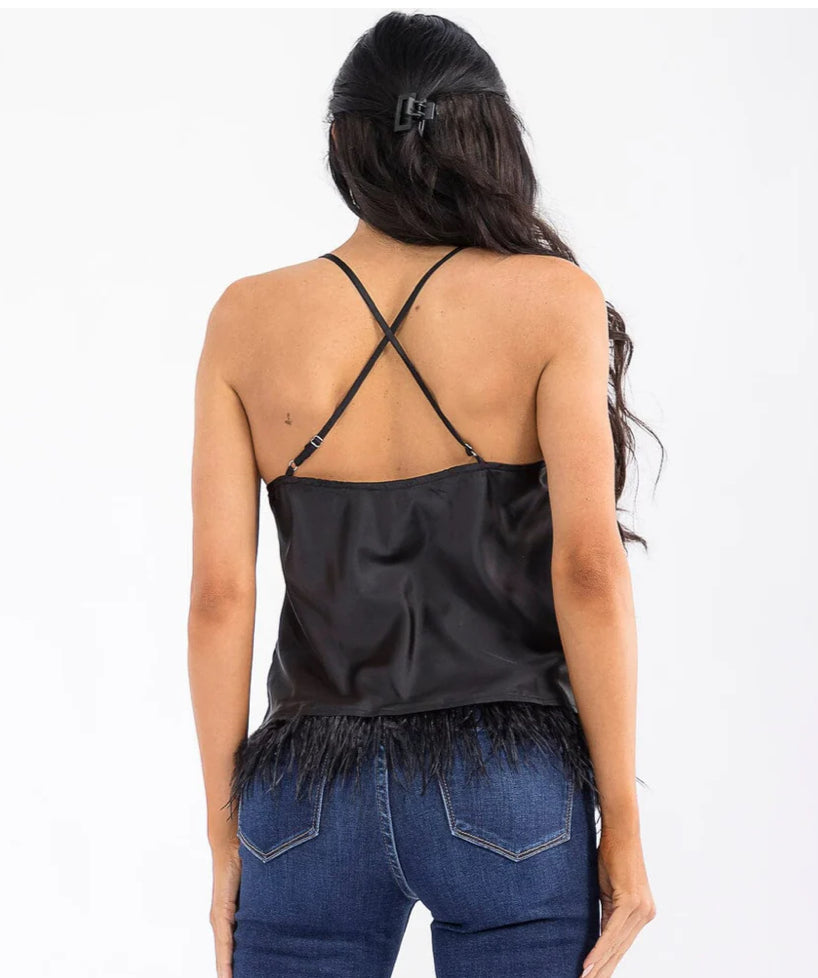 Black feathered cross tank