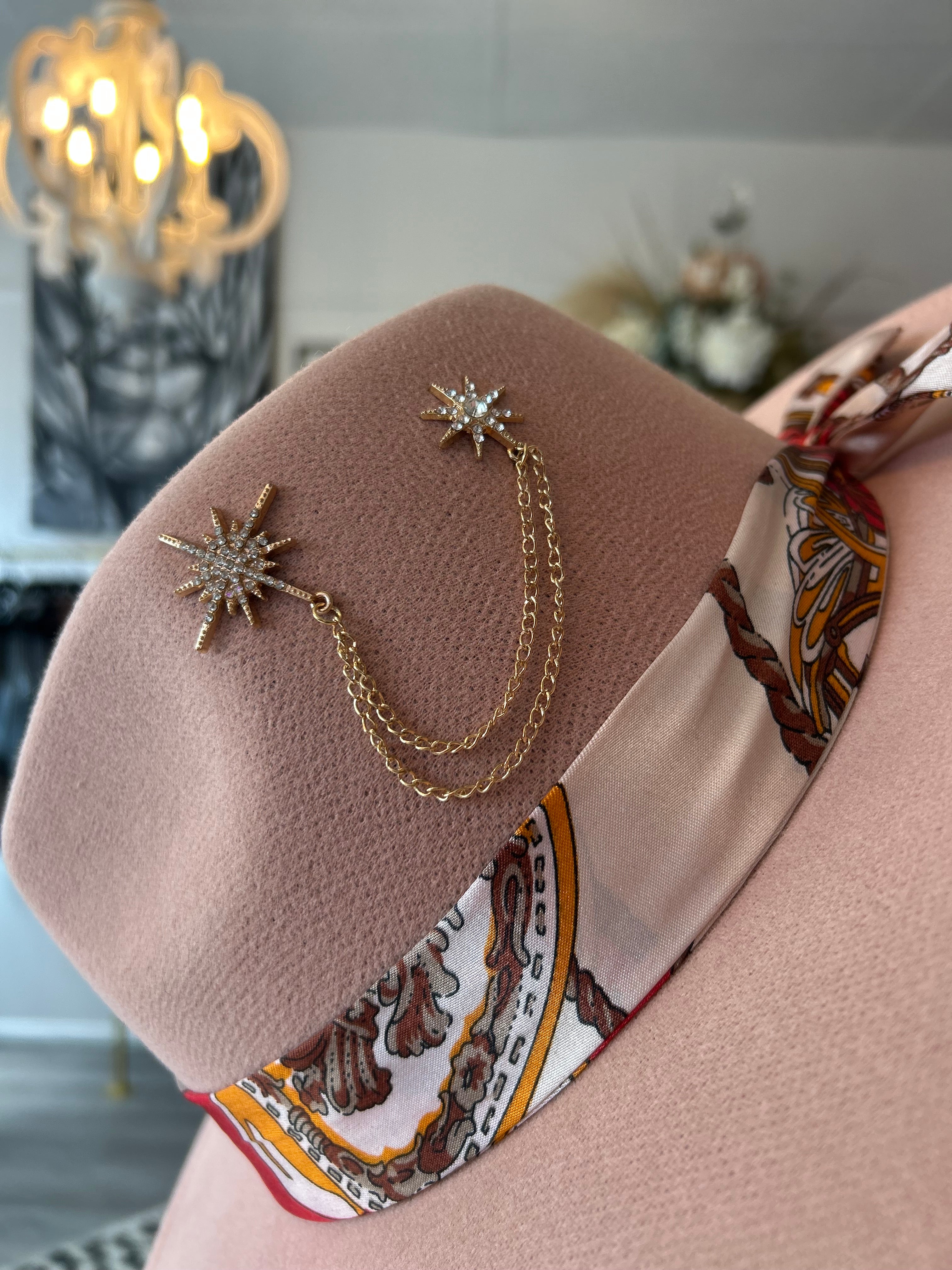 Pink wide brim fedora hat