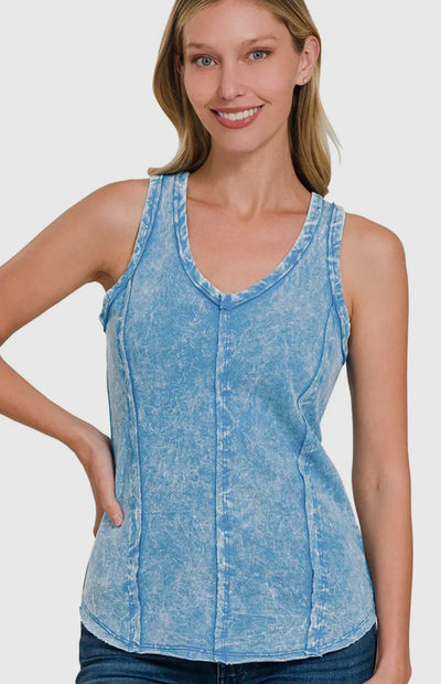 Washed edge top in blue