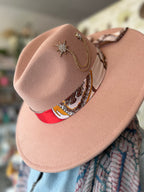 Pink wide brim fedora hat