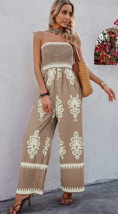 Geo print off the shoulder jumpsuit