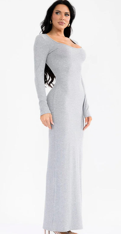 Grey ribbed body maxi dress