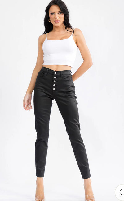 Leather button down skinny stretch pants