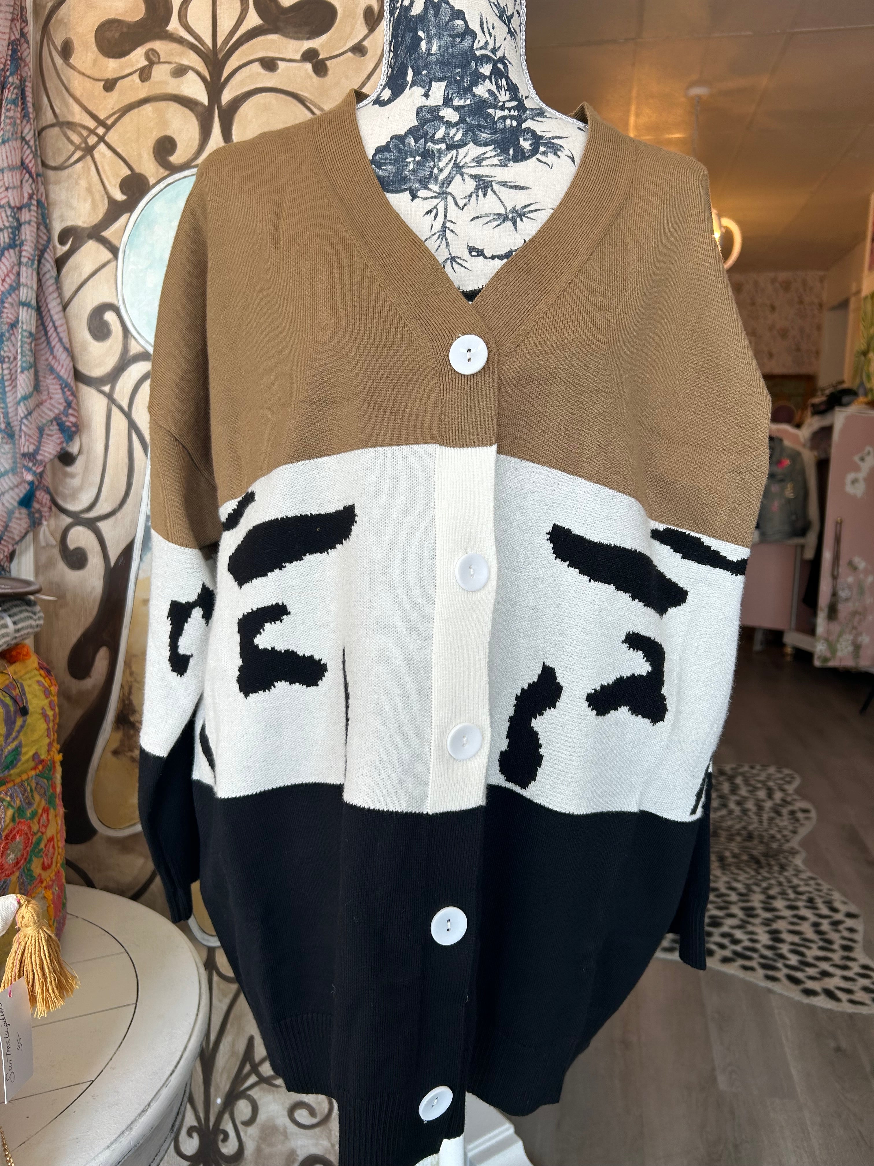 Color block button down cardigan