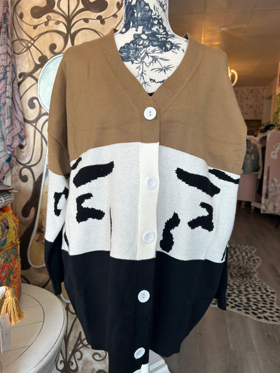 Color block button down cardigan