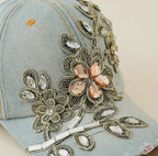 Rhinestone flower hat light blue