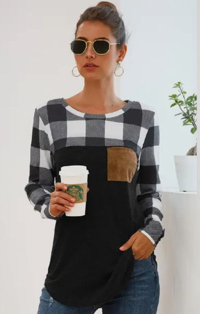 Plaid long sleeve shirt with pocket