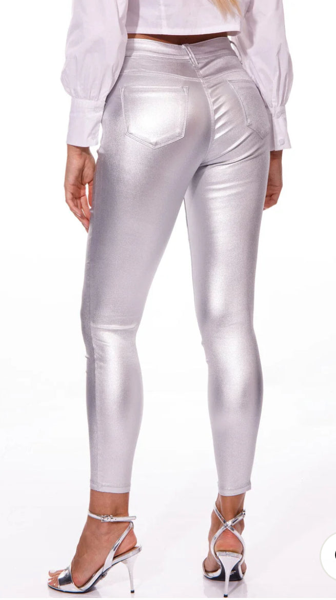 Metallic skinny leg pants