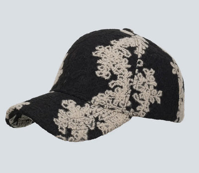 Cream & black embroidered hat