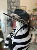 Wide brim black fedora hat with gold stars
