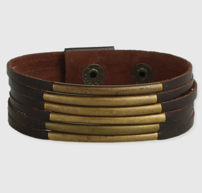 Brown leather & gold bracelet