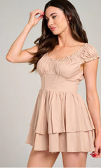 WOMEN'S SHORT SLEEVE RUFFLE TIERED ROMPER