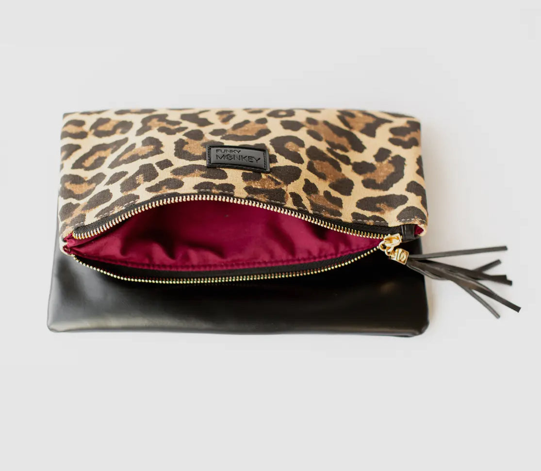 Funky Monkey leopard foldover wristlet clutch