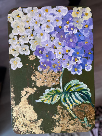 Hand painted Goldleaf hydrangea end table