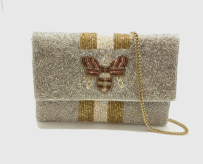 Two tone gold beaded mini clutch