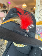 Black fedora hat with assorted feathers