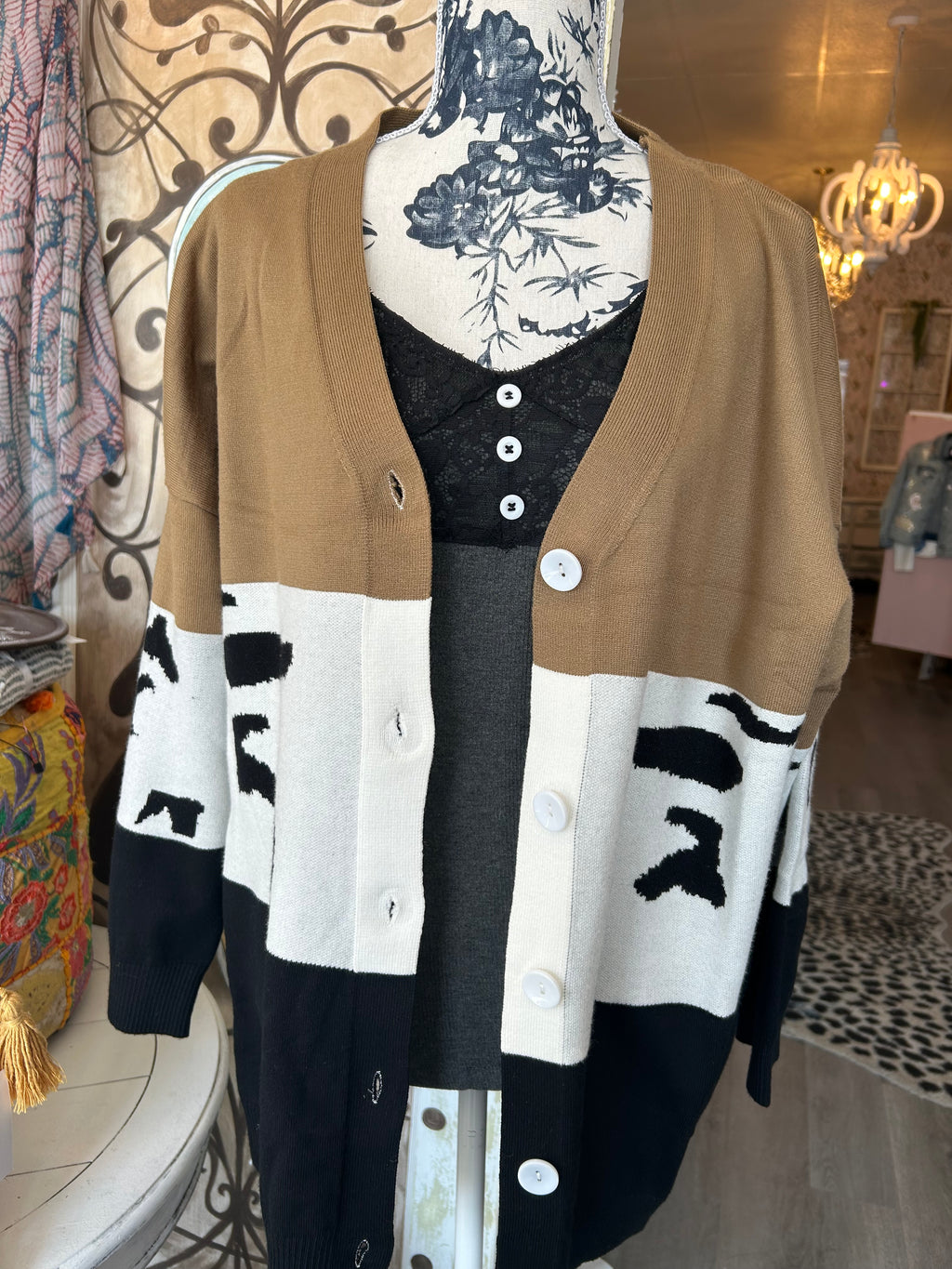 Color block button down cardigan