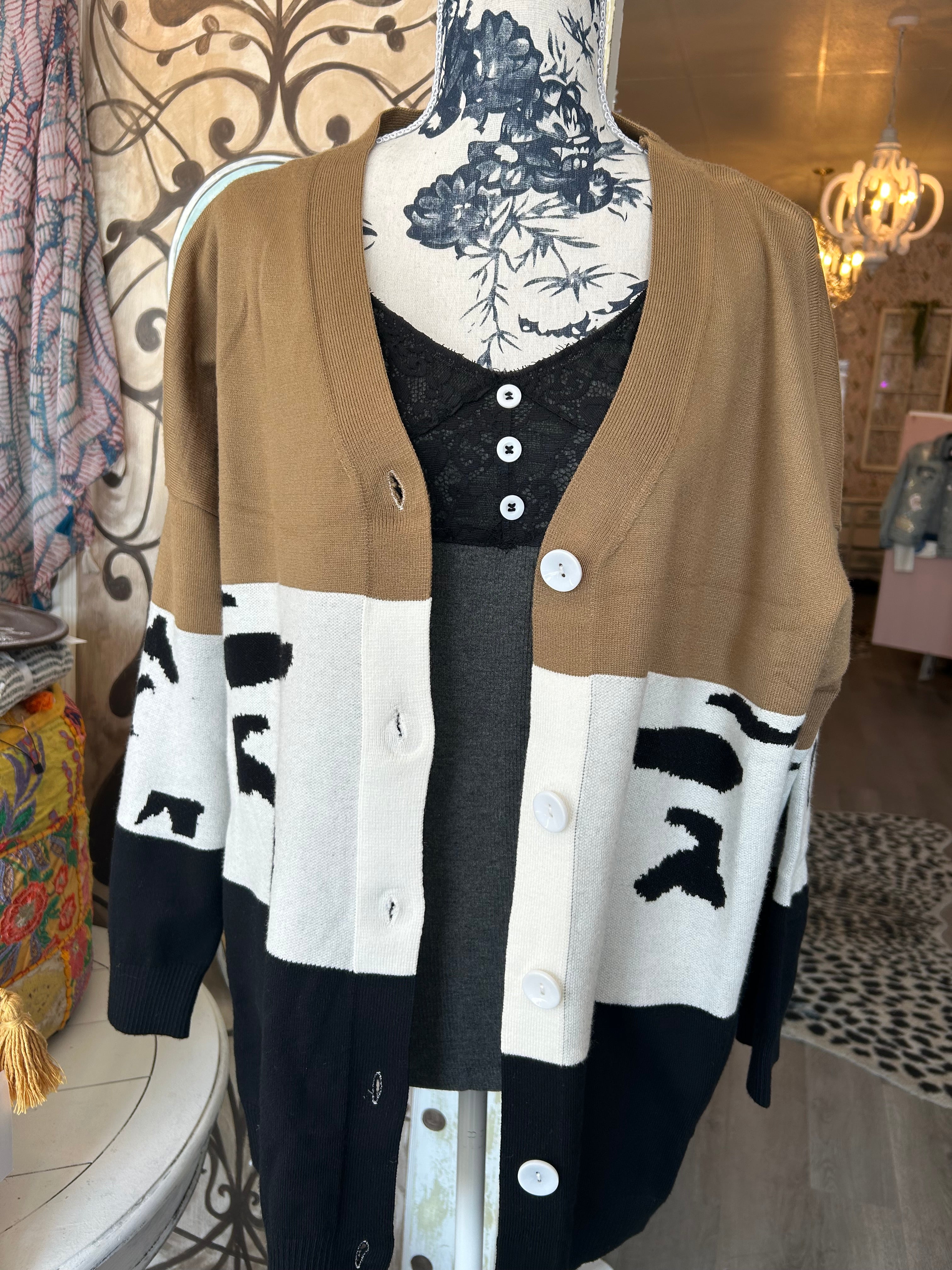 Color block button down cardigan
