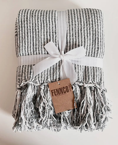 Grey Chenille woven striped 50 x 60 throw blanket