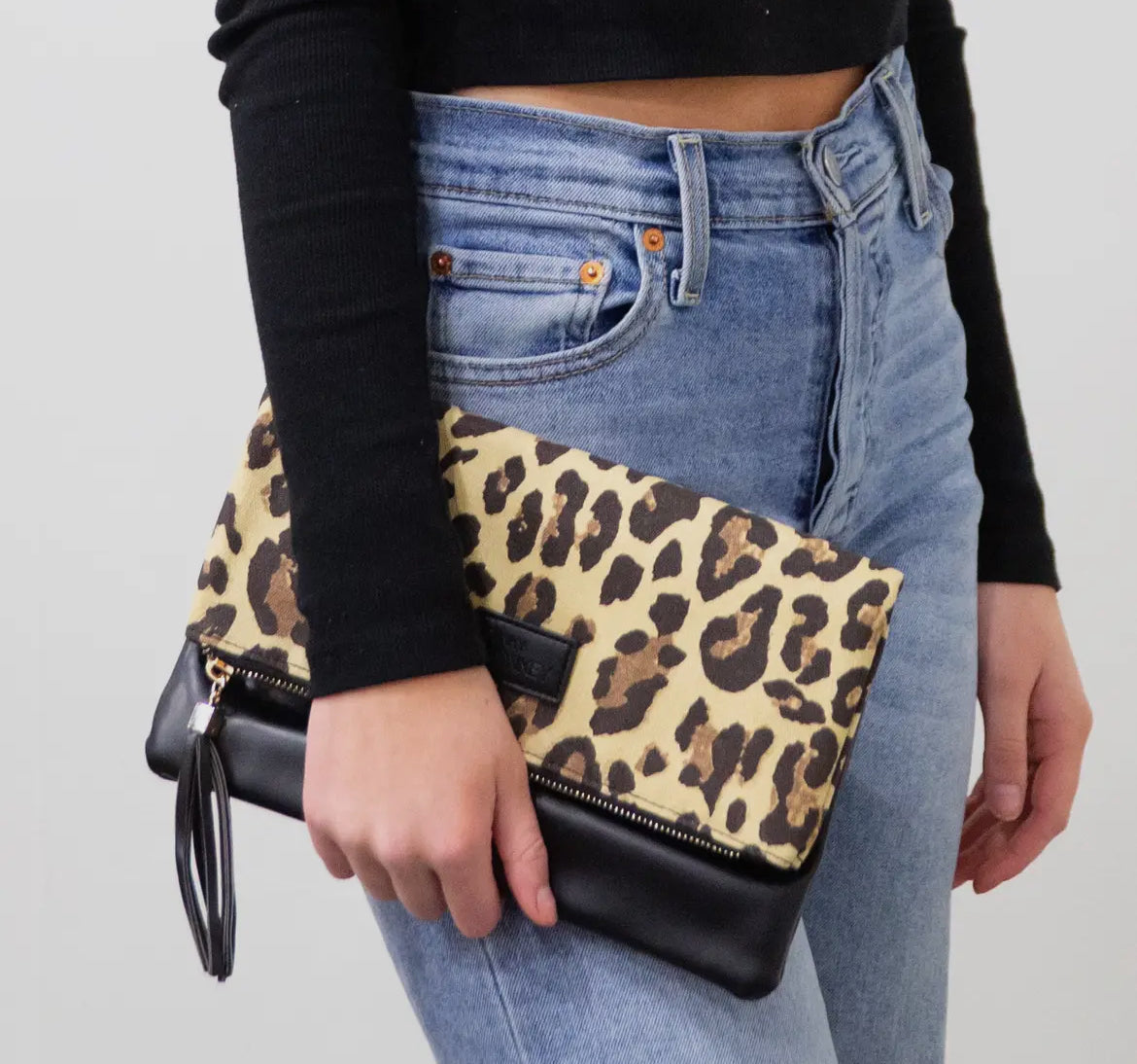 Funky Monkey leopard foldover wristlet clutch